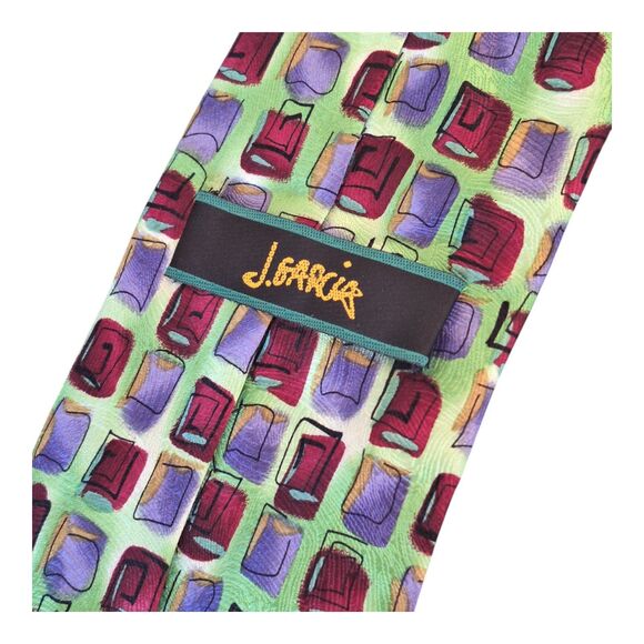 Jerry Garcia Silk Tie Colorful Bright Lime Green Chartreuse 100% Silk 2004 - Picture 7 of 8